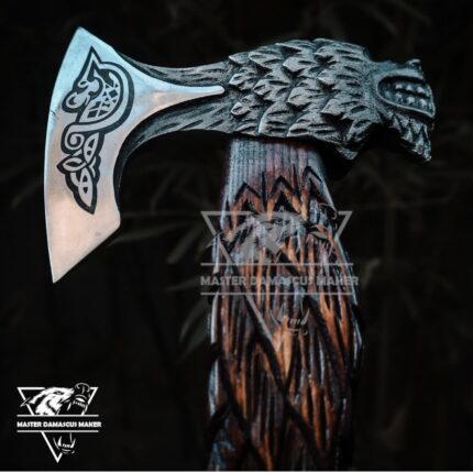 handmade viking wolf axe