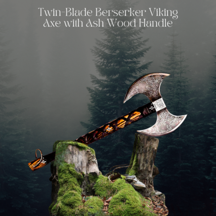 Twin-Blade Berserker Viking Axe with Ash Wood Handle