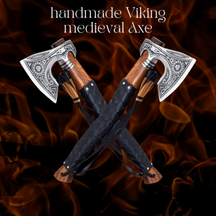 thumbnail interactive-video image 1 of VikingsBrand Hand-Forged Viking Battle Axe - Odin & Ravens Design With Leather Sheath 1 of 13